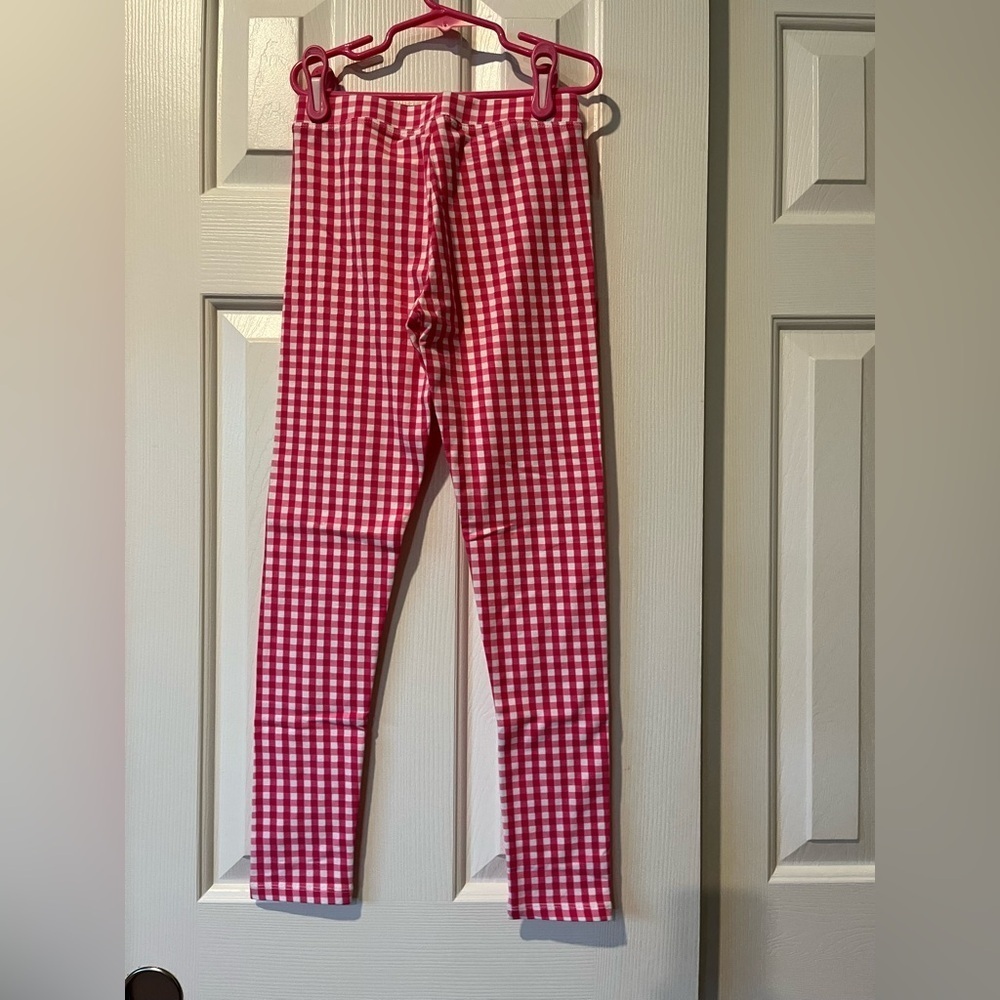 Size 10 J Crew crewcuts crewcuts pink/white gingham leggings - Picture 4 of 5